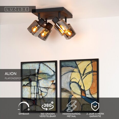 Lucide ALION - Plafondspot - 4xE14 - Zwart