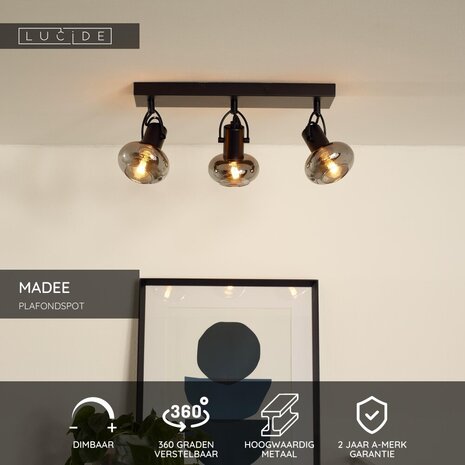 Lucide MADEE - Plafondspot - 3xE14 - Zwart Lucide MADEE - Plafondspot - 3xE14 - Zwart