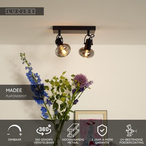 Lucide MADEE - Plafondspot - 2xE14 - Zwart Lucide MADEE - Plafondspot - 2xE14 - Zwart