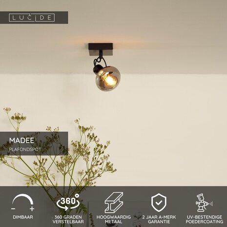 Lucide MADEE - Plafondspot - 1xE14 - Zwart Lucide MADEE - Plafondspot - 1xE14 - Zwart