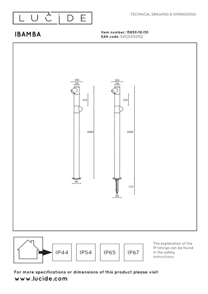 Lucide IBAMBA - Sokkellamp - LED - 2x6W 3000K - IP65 - Zwart Lucide IBAMBA - Sokkellamp - LED - 2x6W 3000K - IP65 - Zwart