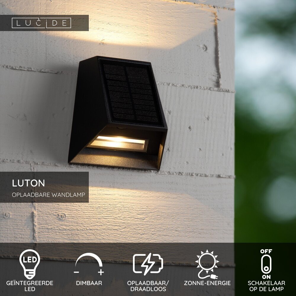 Lucide LUTON - Wandlamp - Zonne-energie - LED Dimb. - 1x2W 2700K/3000K - IP54 - Beweging & dag/nacht sensor - Zwart Lucide LUTON - Wandlamp - Zonne-energie - LED Dimb. - 1x2W 2700K/3000K - IP54 - Beweging & dag/nacht sensor - Zwart