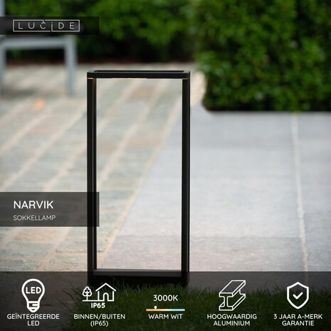 Lucide NARVIK - Sokkellamp - LED - 1x9,2W 3000K - IP65 - Zwart