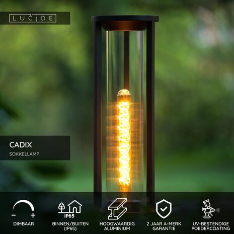 Lucide CADIX - Sokkellamp - Ø 16 cm - 1xE27 - IP65 - Zwart
