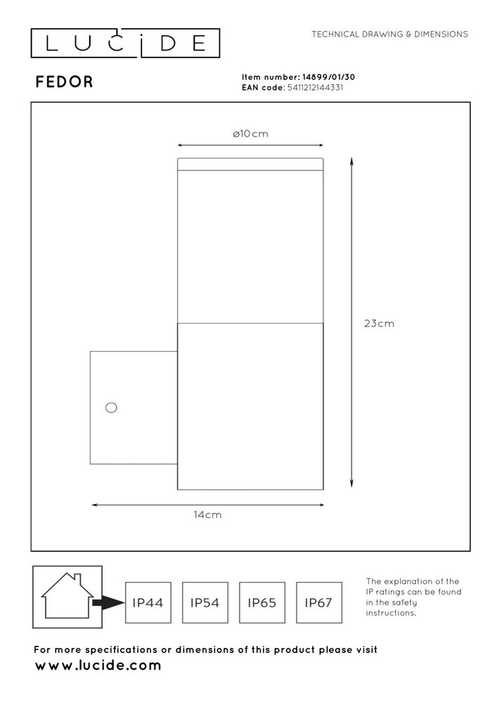 Lucide FEDOR - Wandlamp Binnen/Buiten - 1xE27 - IP44 - Zwart Lucide FEDOR - Wandlamp Binnen/Buiten - 1xE27 - IP44 - Zwart