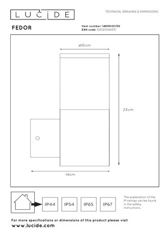 Lucide FEDOR - Wandlamp Binnen/Buiten - 1xE27 - IP44 - Zwart Lucide FEDOR - Wandlamp Binnen/Buiten - 1xE27 - IP44 - Zwart