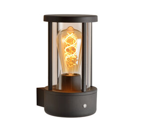 Lucide LORI - Wandlamp Binnen/Buiten - Ø 12 cm - 1xE27 - IP44 - Dag/nacht sensor - Antraciet