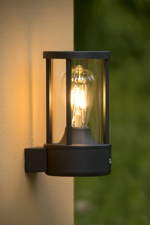 Lucide LORI - Wandlamp Binnen/Buiten - Ø 12 cm - 1xE27 - IP44 - Dag/nacht sensor - Antraciet