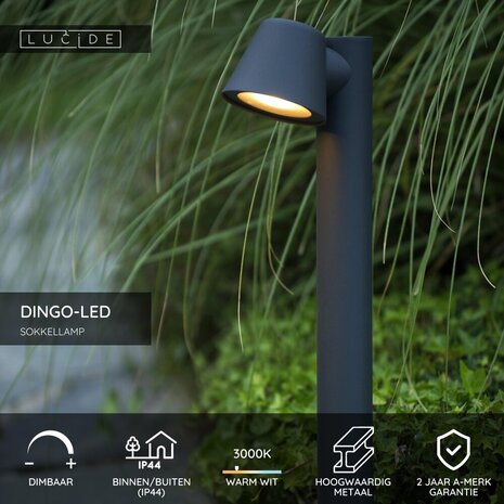 Lucide DINGO-LED - Sokkellamp - LED Dimb. - GU10 (MR16) - 1x5W 3000K - IP44 - Antraciet Lucide DINGO-LED - Sokkellamp - LED Dimb. - GU10 (MR16) - 1x5W 3000K - IP44 - Antraciet