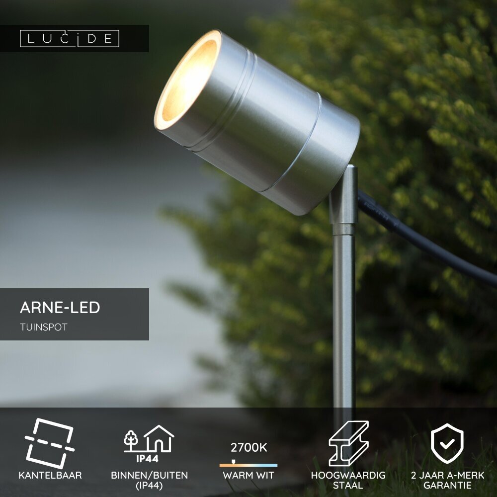 Lucide ARNE-LED - Tuinspot - Ø 6,3 cm - LED - GU10 (MR16) - 1x5W 2700K - IP44 - Mat chroom Lucide ARNE-LED - Tuinspot - Ø 6,3 cm - LED - GU10 (MR16) - 1x5W 2700K - IP44 - Mat chroom