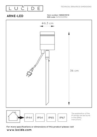 Lucide ARNE-LED - Tuinspot - Ø 6,3 cm - LED - GU10 (MR16) - 1x5W 2700K - IP44 - Mat chroom Lucide ARNE-LED - Tuinspot - Ø 6,3 cm - LED - GU10 (MR16) - 1x5W 2700K - IP44 - Mat chroom