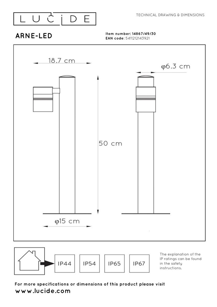Lucide ARNE-LED - Sokkellamp - Ø 6,3 cm - LED - GU10 (MR16) - 1x5W 2700K - IP44 - Zwart