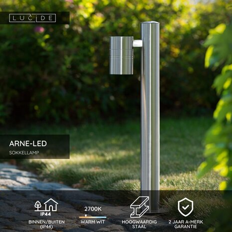 Lucide ARNE-LED - Sokkellamp - Ø 6,3 cm - LED - GU10 (MR16) - 1x5W 2700K - IP44 - Mat chroom