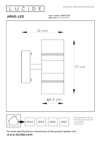 Lucide ARNE-LED - Wandlamp Binnen/Buiten - Ø 6,3 cm - LED - GU10 (MR16) - 2x5W 2700K - IP44 - Mat chroom Lucide ARNE-LED - Wandlamp Binnen/Buiten - Ø 6,3 cm - LED - GU10 (MR16) - 2x5W 2700K - IP44 - Mat chroom