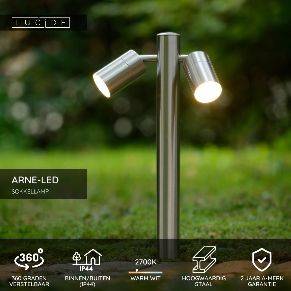 Lucide ARNE-LED - Sokkellamp - Ø 6,3 cm - LED - GU10 (MR16) - 2x5W 2700K - IP44 - Mat chroom Lucide ARNE-LED - Sokkellamp - Ø 6,3 cm - LED - GU10 (MR16) - 2x5W 2700K - IP44 - Mat chroom