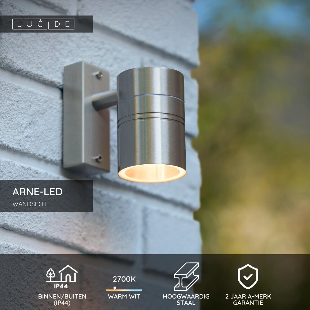 Lucide ARNE-LED - Wandspot / Wandlamp Binnen/Buiten - Ø 6,3 cm - LED - GU10 (MR16) - 1x5W 2700K - IP44 - Mat chroom Lucide ARNE-LED - Wandspot / Wandlamp Binnen/Buiten - Ø 6,3 cm - LED - GU10 (MR16) - 1x5W 2700K - IP44 - Mat chroom