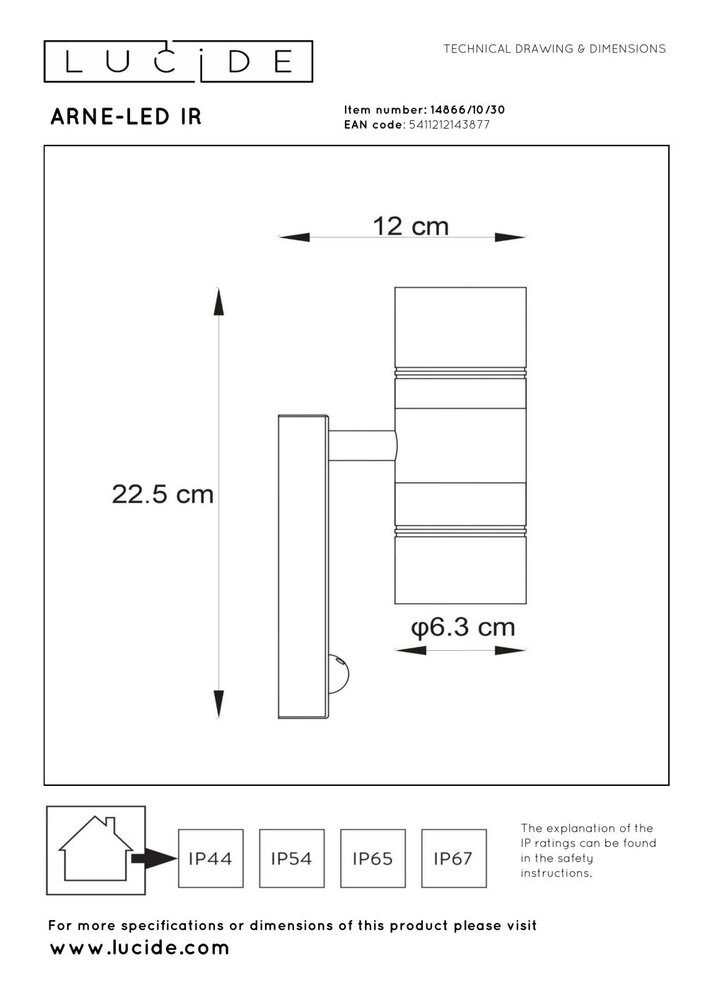 Lucide ARNE-LED IR - Wandspot / Wandlamp Binnen/Buiten - Ø 6,3 cm - LED - GU10 (MR16) - 2x5W 2700K - IP44 - Beweging & dag/nacht sensor - Zwart Lucide ARNE-LED IR - Wandspot / Wandlamp Binnen/Buiten - Ø 6,3 cm - LED - GU10 (MR16) - 2x5W 2700K - IP44 - Beweging & dag/nacht sensor - Zwart