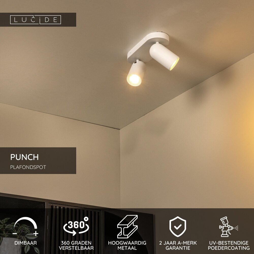 Lucide PUNCH - Plafondspot - 2xGU10 (MR16) - Wit Lucide PUNCH - Plafondspot - 2xGU10 (MR16) - Wit