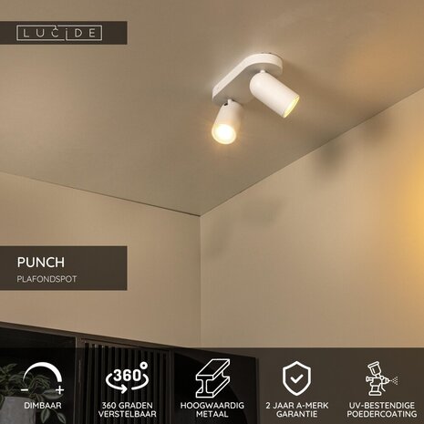 Lucide PUNCH - Plafondspot - 2xGU10 (MR16) - Wit Lucide PUNCH - Plafondspot - 2xGU10 (MR16) - Wit