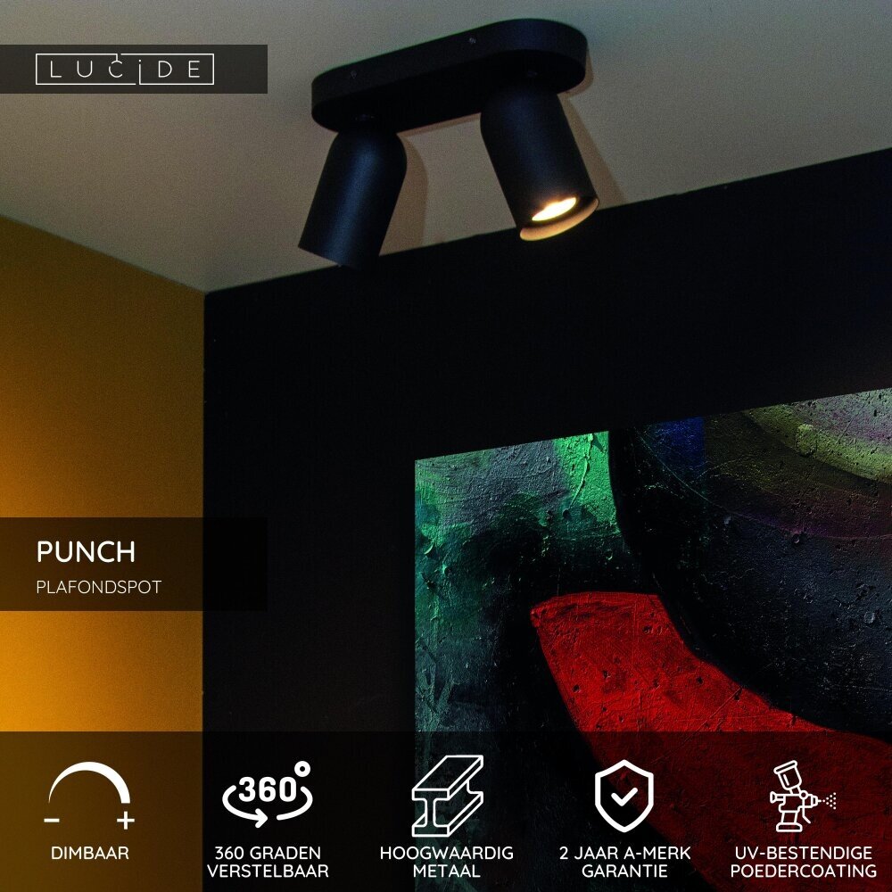 Lucide PUNCH - Plafondspot - 2xGU10 (MR16) - Zwart Lucide PUNCH - Plafondspot - 2xGU10 (MR16) - Zwart