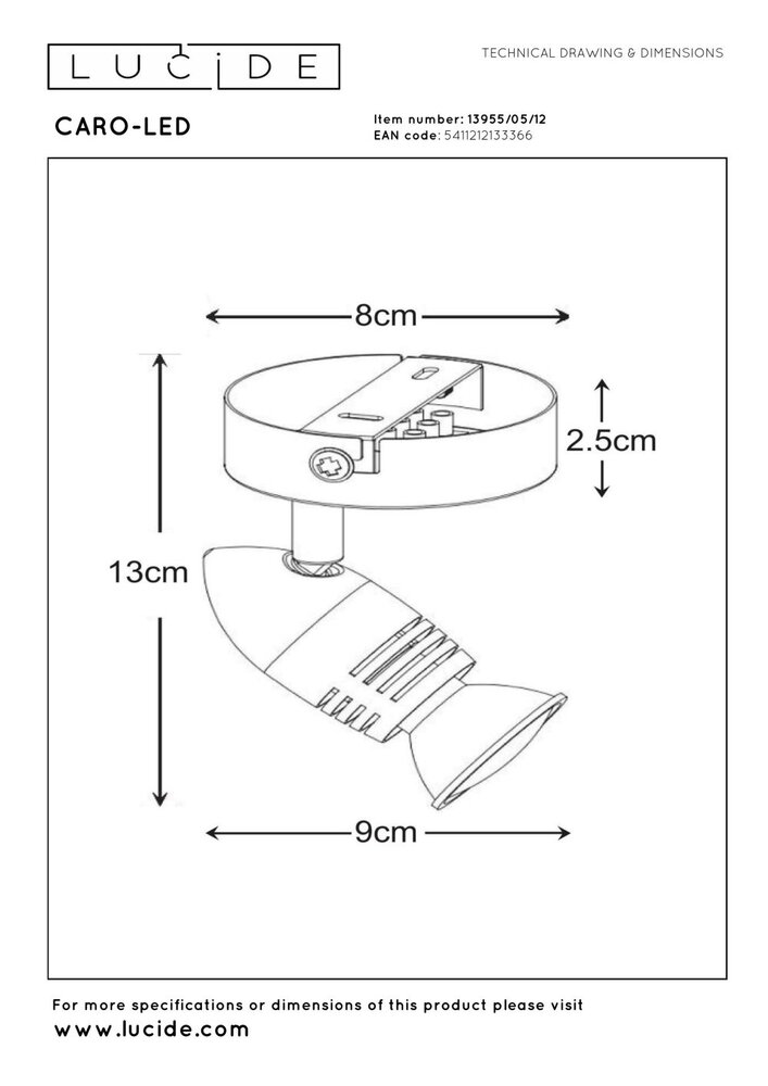 Lucide CARO-LED - Plafondspot - Ø 9 cm - LED - GU10 (MR16) - 1x5W 2700K - Mat chroom Lucide CARO-LED - Plafondspot - Ø 9 cm - LED - GU10 (MR16) - 1x5W 2700K - Mat chroom