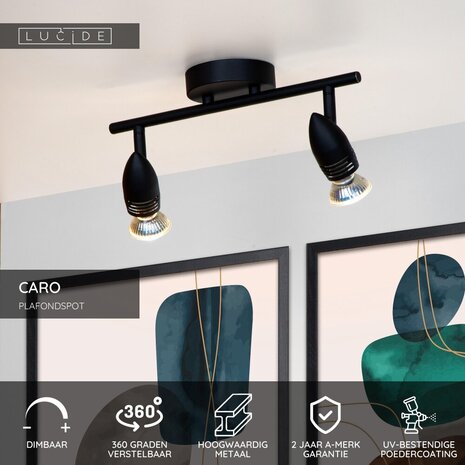 Lucide CARO - Plafondspot - 2xGU10 (MR16) - Zwart Lucide CARO - Plafondspot - 2xGU10 (MR16) - Zwart