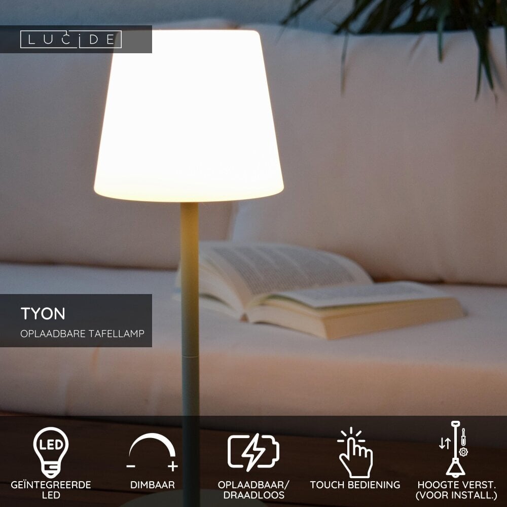 Lucide TYON - Oplaadbare Tafellamp Binnen/Buiten - Accu/Batterij - LED Dimb. - 1x2W 2700K - IP65 - Groen Lucide TYON - Oplaadbare Tafellamp Binnen/Buiten - Accu/Batterij - LED Dimb. - 1x2W 2700K - IP65 - Groen