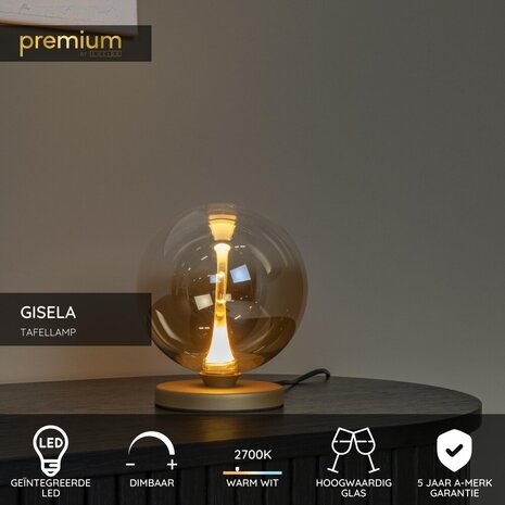 Lucide GISELA - Tafellamp - Ø 16 cm - LED Dimb. - 1x5W 2700K - Amber - Premium