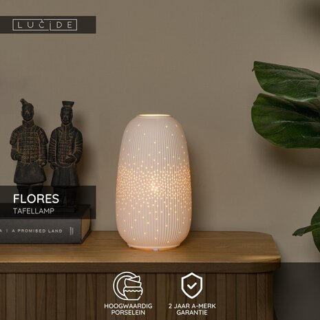 Lucide FLORES - Tafellamp - Ø 14,1 cm - 1xE14 - Wit Lucide FLORES - Tafellamp - Ø 14,1 cm - 1xE14 - Wit