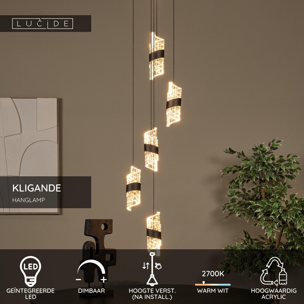 Lucide KLIGANDE - Hanglamp - Ø 30 cm - LED Dimb. - 5x8W 2700K - Zwart Lucide KLIGANDE - Hanglamp - Ø 30 cm - LED Dimb. - 5x8W 2700K - Zwart
