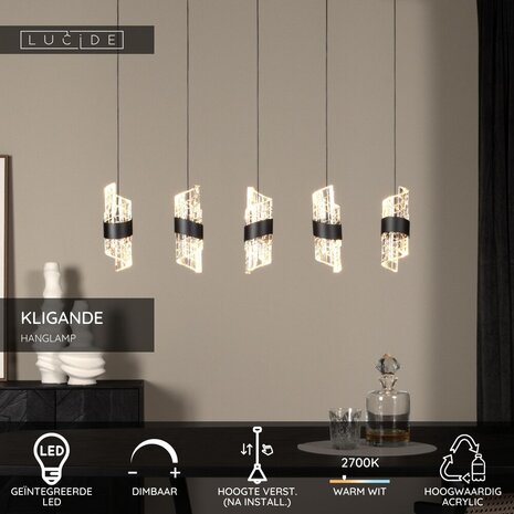 Lucide KLIGANDE - Hanglamp - LED Dimb. - 5x7,8W 2700K - Zwart Lucide KLIGANDE - Hanglamp - LED Dimb. - 5x7,8W 2700K - Zwart