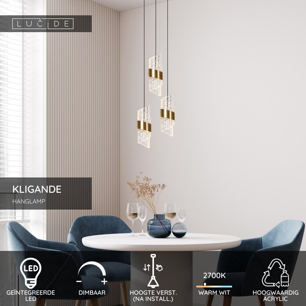 Lucide KLIGANDE - Hanglamp - Ø 25 cm - LED Dimb. - 3x8W 2700K - Mat Goud / Messing Lucide KLIGANDE - Hanglamp - Ø 25 cm - LED Dimb. - 3x8W 2700K - Mat Goud / Messing