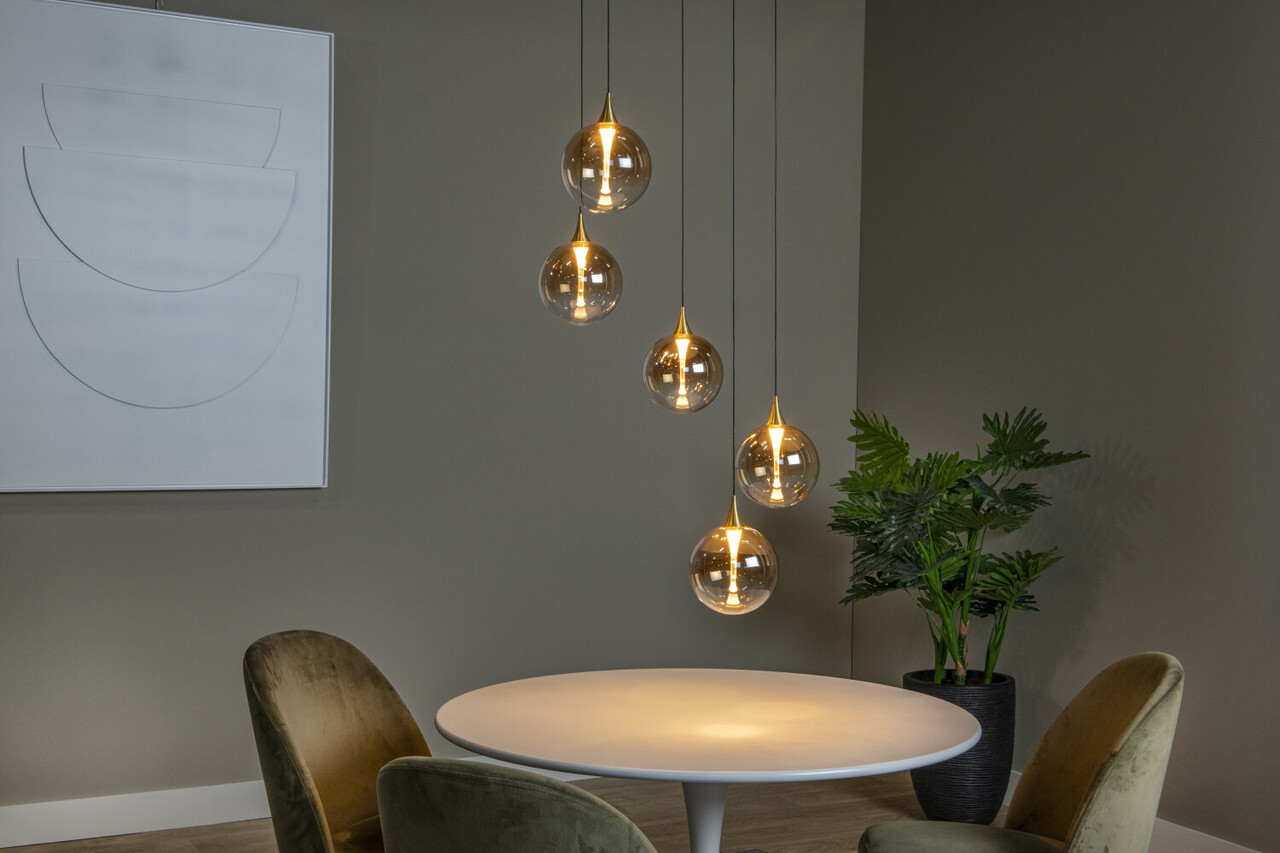 Lucide GISELA - Hanglamp - Ø 48 cm - LED Dimb. - 5x3,8W 2700K - Amber - Premium Lucide GISELA - Hanglamp - Ø 48 cm - LED Dimb. - 5x3,8W 2700K - Amber - Premium