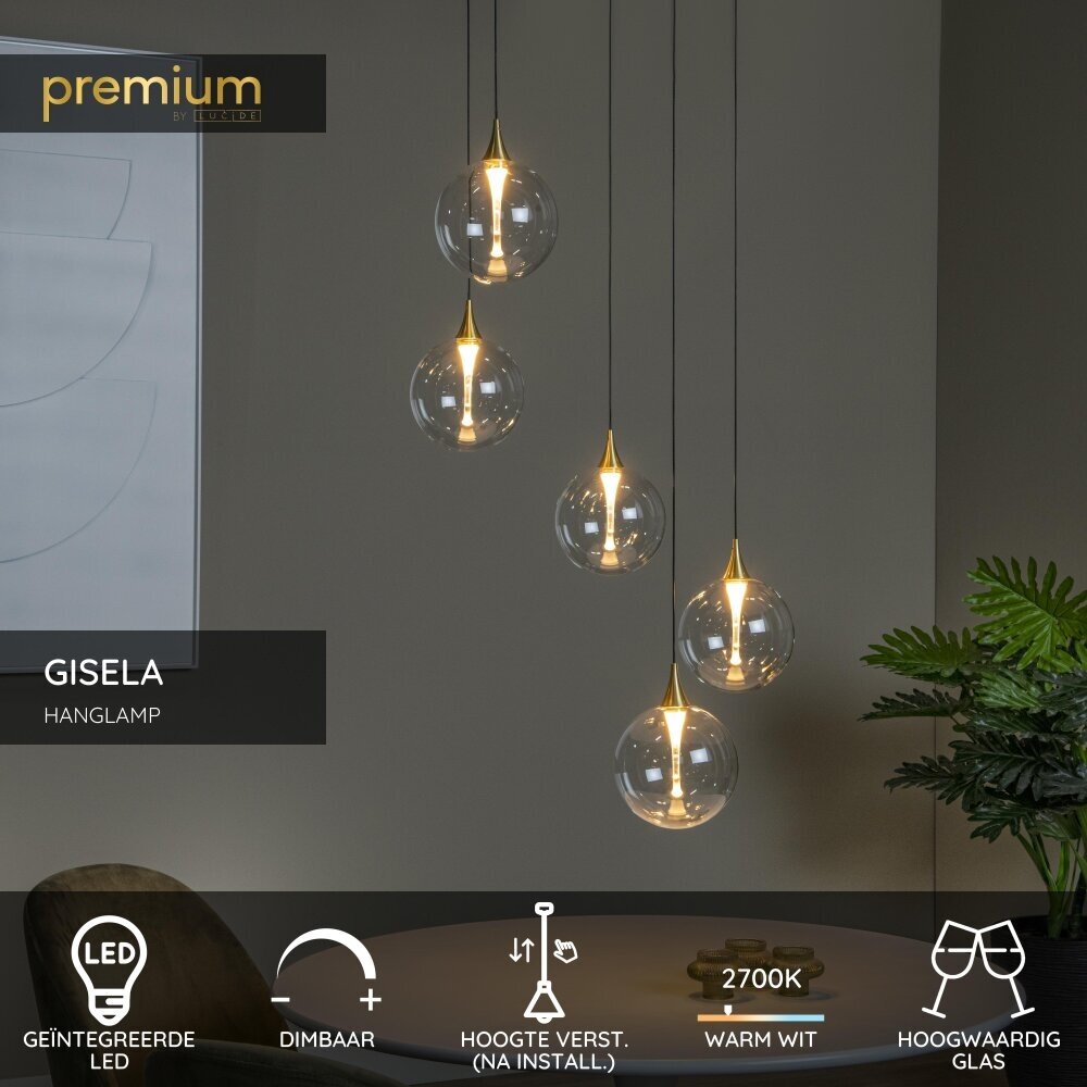 Lucide GISELA - Hanglamp - Ø 48 cm - LED Dimb. - 5x3,8W 2700K - Transparant - Premium Lucide GISELA - Hanglamp - Ø 48 cm - LED Dimb. - 5x3,8W 2700K - Transparant - Premium