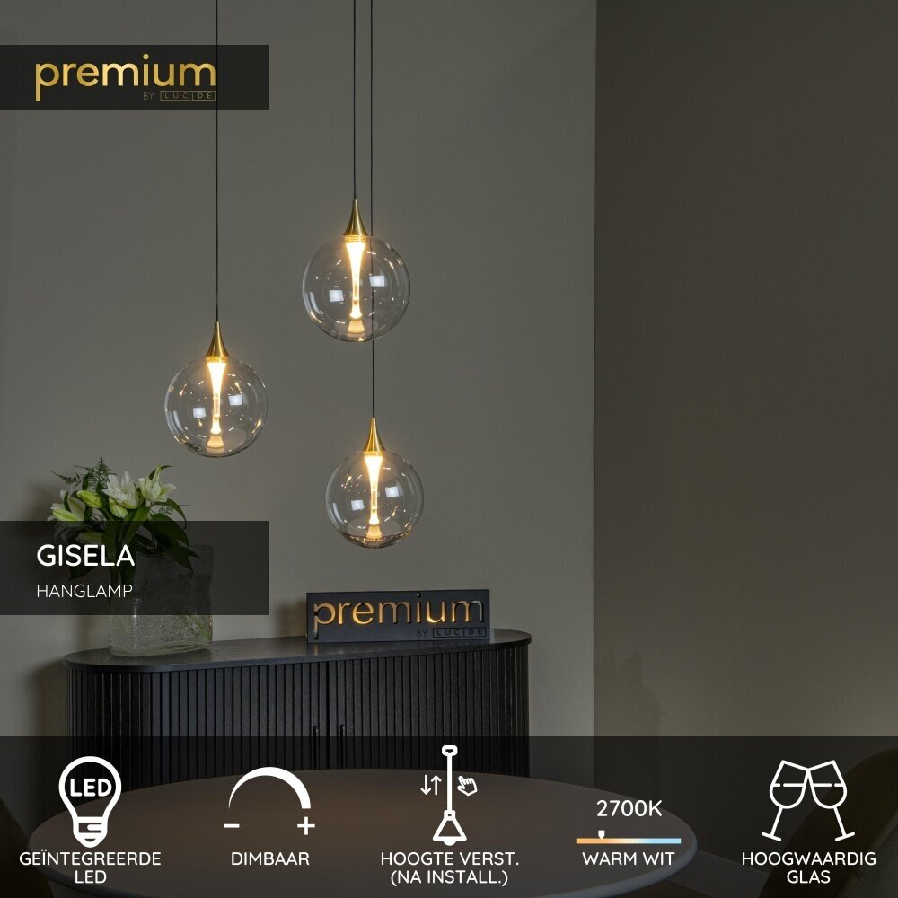 Lucide GISELA - Hanglamp - Ø 36 cm - LED Dimb. - 3x4,3W 2700K - Transparant - Premium Lucide GISELA - Hanglamp - Ø 36 cm - LED Dimb. - 3x4,3W 2700K - Transparant - Premium