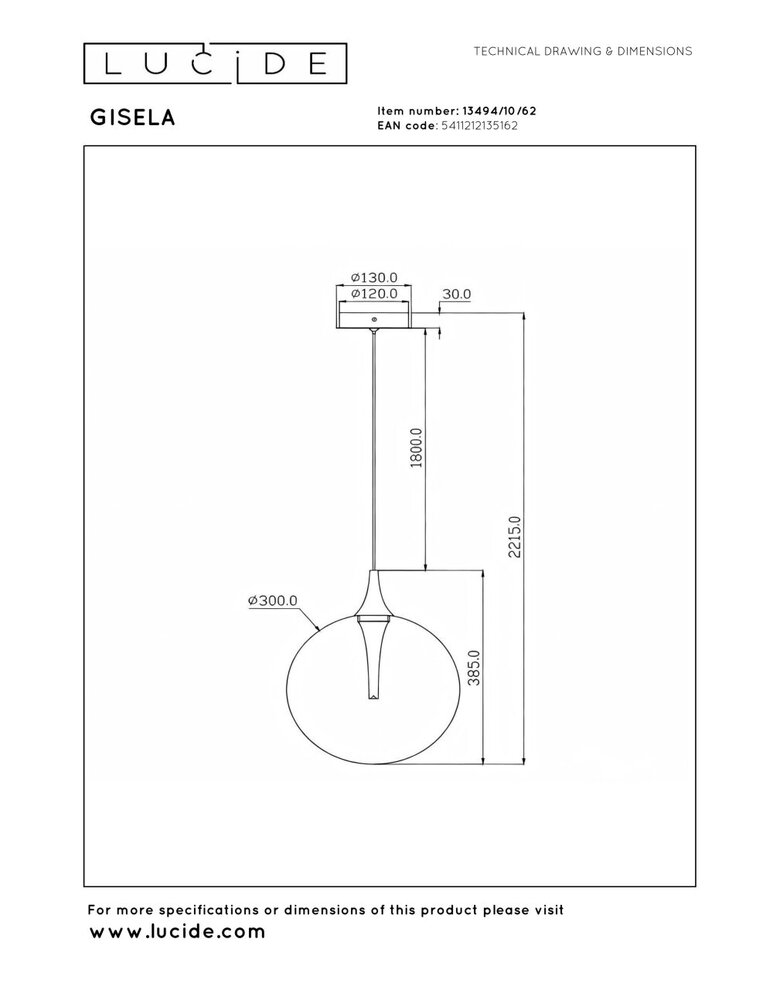Lucide GISELA - Hanglamp - Ø 30 cm - LED Dimb. - 1x9,4W 2700K - Amber - Premium Lucide GISELA - Hanglamp - Ø 30 cm - LED Dimb. - 1x9,4W 2700K - Amber - Premium