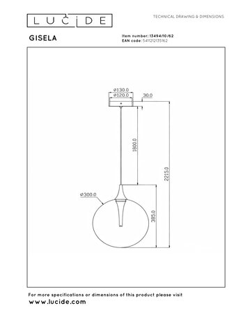 Lucide GISELA - Hanglamp - Ø 30 cm - LED Dimb. - 1x9,4W 2700K - Amber - Premium Lucide GISELA - Hanglamp - Ø 30 cm - LED Dimb. - 1x9,4W 2700K - Amber - Premium