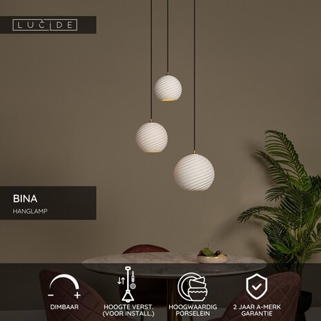 Lucide BINA - Hanglamp - Ø 40 cm - 3xE27 - Wit Lucide BINA - Hanglamp - Ø 40 cm - 3xE27 - Wit