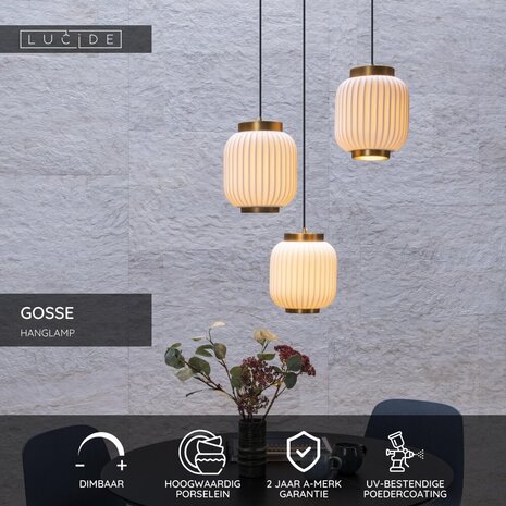 Lucide GOSSE - Hanglamp - 3xE27 - Wit