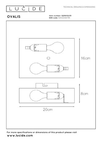 Lucide OVALIS - Wandlamp - 2xE14 - Wit Lucide OVALIS - Wandlamp - 2xE14 - Wit