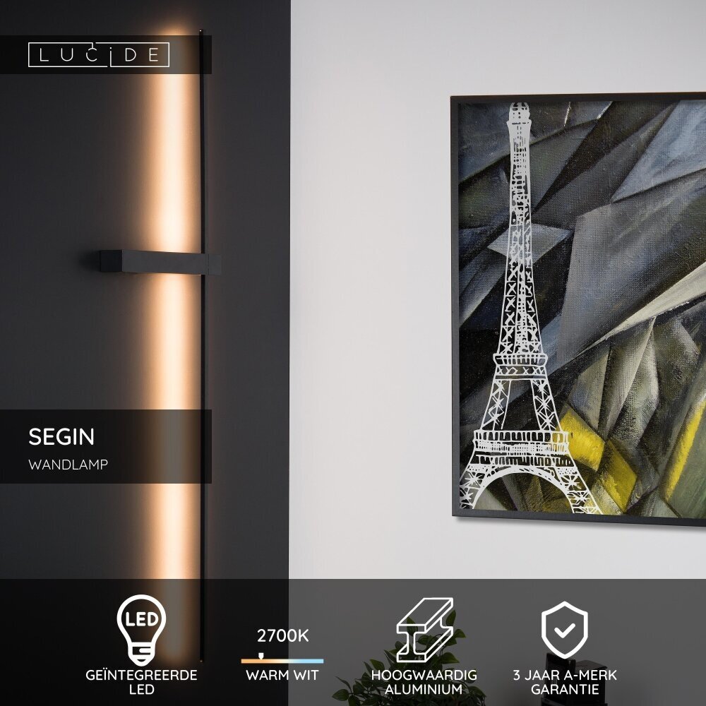 Lucide SEGIN - Wandlamp - LED - 1x10W 2700K - Zwart Lucide SEGIN - Wandlamp - LED - 1x10W 2700K - Zwart