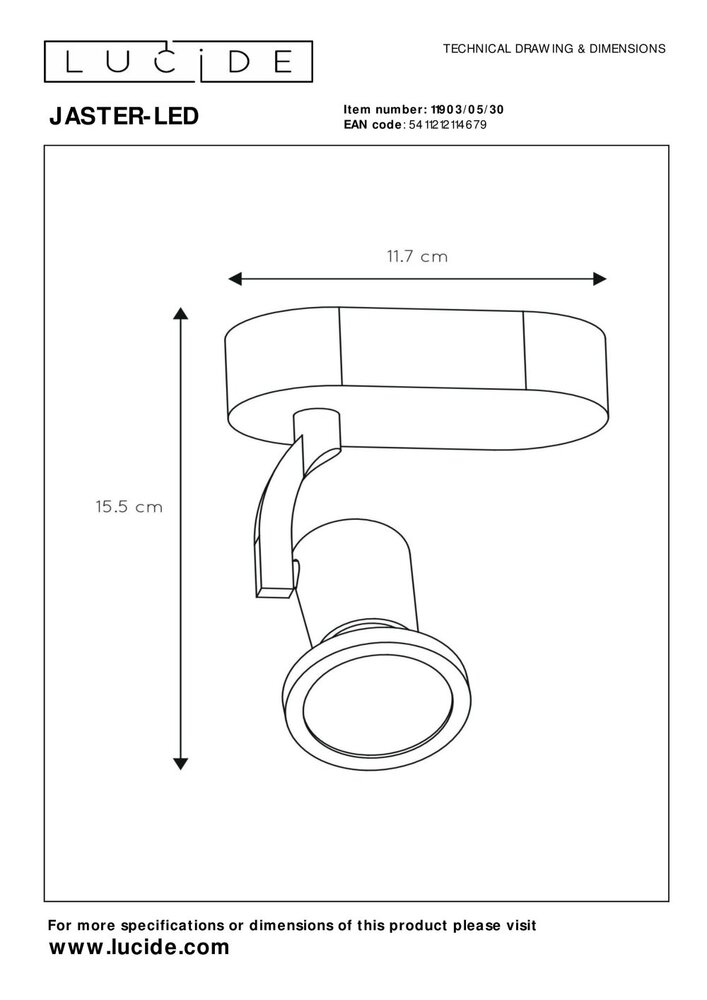 Lucide JASTER-LED - Plafondspot - LED - GU10 (MR16) - 1x5W 2700K - Zwart Lucide JASTER-LED - Plafondspot - LED - GU10 (MR16) - 1x5W 2700K - Zwart