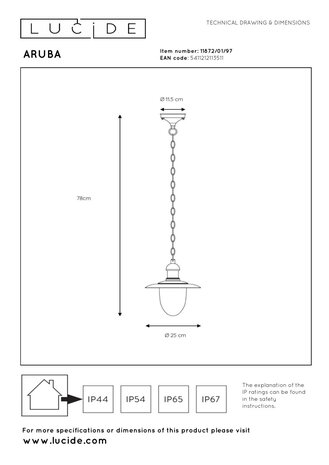 Lucide ARUBA - Hanglamp Binnen/Buiten - Ø 25 cm - 1xE27 - IP44 - Roest bruin Lucide ARUBA - Hanglamp Binnen/Buiten - Ø 25 cm - 1xE27 - IP44 - Roest bruin