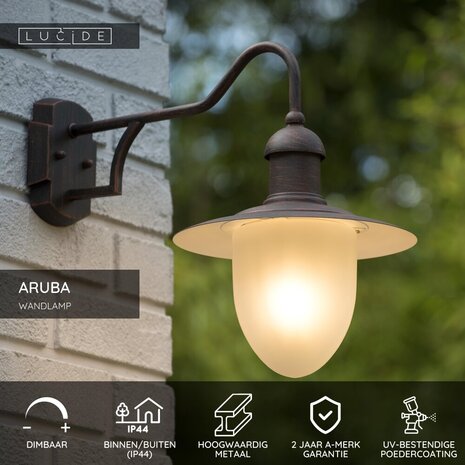 Lucide ARUBA - Wandlamp Binnen/Buiten - Ø 25 cm - 1xE27 - IP44 - Roest bruin Lucide ARUBA - Wandlamp Binnen/Buiten - Ø 25 cm - 1xE27 - IP44 - Roest bruin