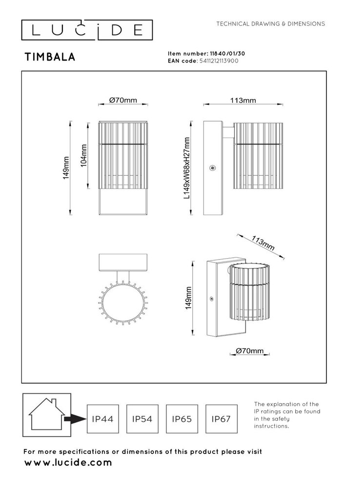 Lucide TIMBALA - Wandspot / Wandlamp Binnen/Buiten - 1xGU10 (MR16) - IP44 - Zwart - Essential