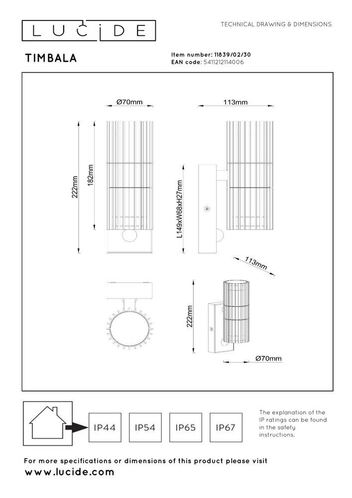 Lucide TIMBALA - Wandspot / Wandlamp Binnen/Buiten - 2xGU10 (MR16) - IP44 - Beweging & dag/nacht sensor - Zwart - Essential