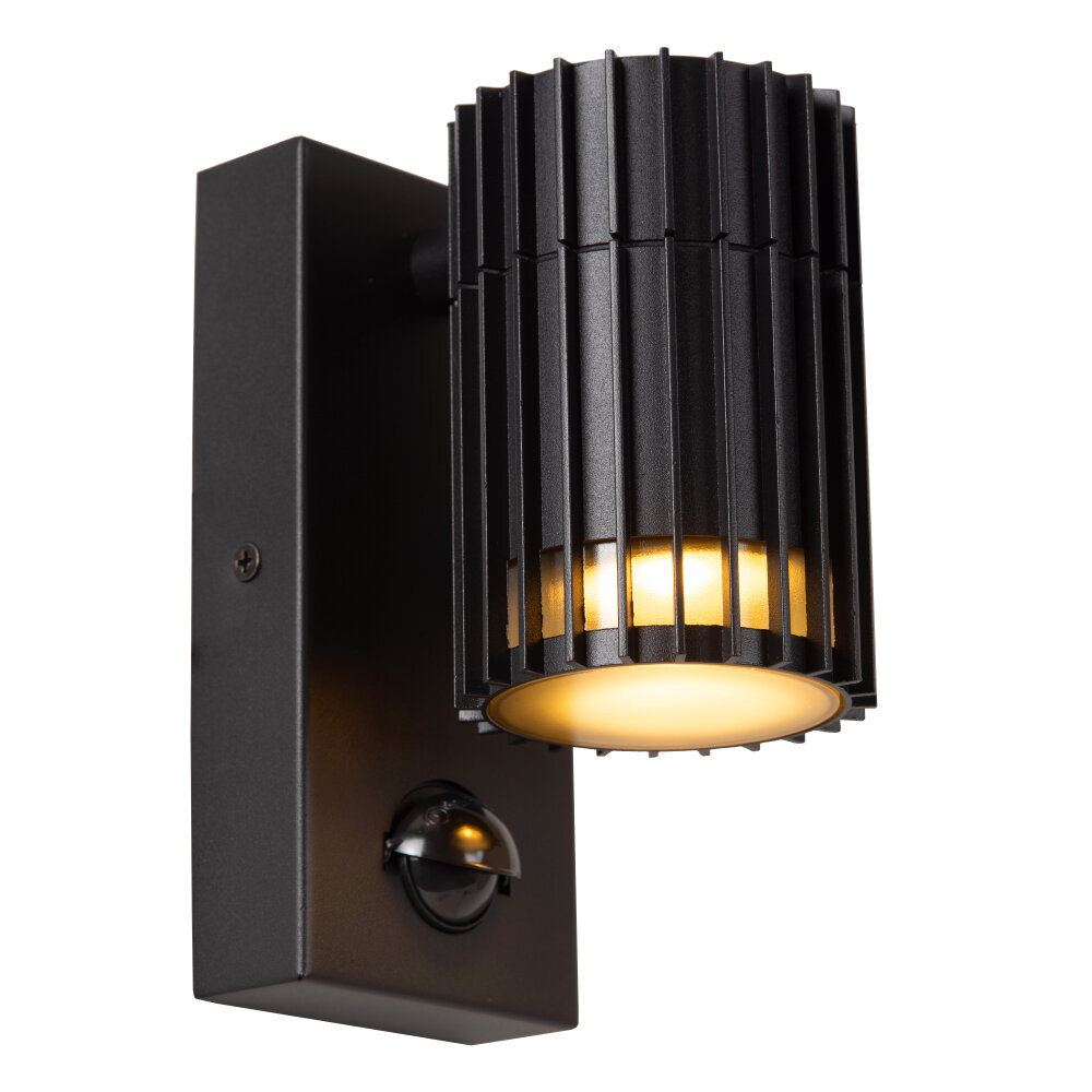 Lucide TIMBALA - Wandspot / Wandlamp Binnen/Buiten - 1xGU10 (MR16) - IP44 - Beweging & dag/nacht sensor - Zwart - Essential Lucide TIMBALA - Wandspot / Wandlamp Binnen/Buiten - 1xGU10 (MR16) - IP44 - Beweging & dag/nacht sensor - Zwart - Essential