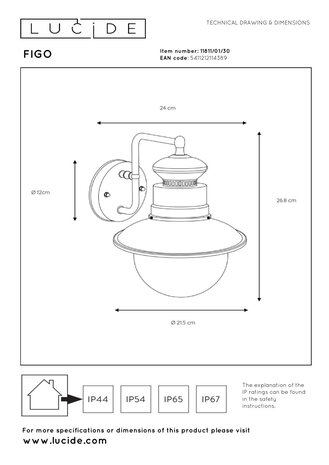 Lucide FIGO - Wandlamp Binnen/Buiten - Ø 21,5 cm - 1xE27 - IP44 - Zwart Lucide FIGO - Wandlamp Binnen/Buiten - Ø 21,5 cm - 1xE27 - IP44 - Zwart
