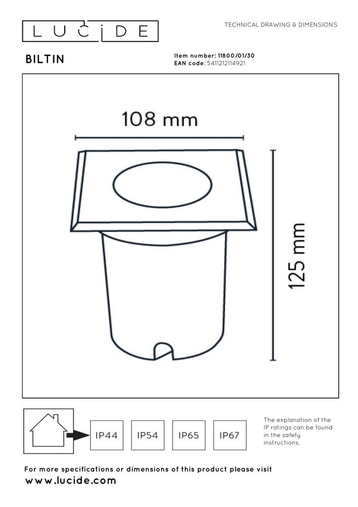 Lucide BILTIN - Grondspot Binnen/Buiten - 1xGU10 (MR16) - IP67 - Zwart Lucide BILTIN - Grondspot Binnen/Buiten - 1xGU10 (MR16) - IP67 - Zwart