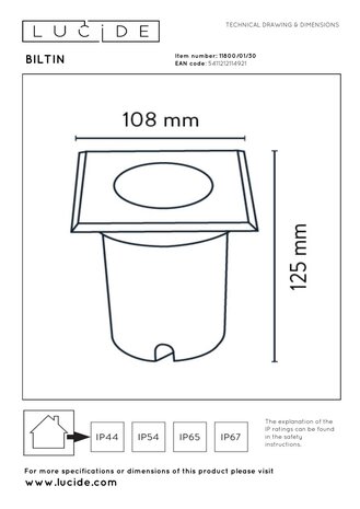 Lucide BILTIN - Grondspot Binnen/Buiten - 1xGU10 (MR16) - IP67 - Zwart Lucide BILTIN - Grondspot Binnen/Buiten - 1xGU10 (MR16) - IP67 - Zwart